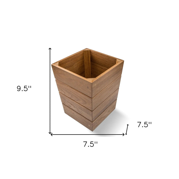 10" Traditional Solid Teak Small Waste Basket Homeroots Bed & Bath