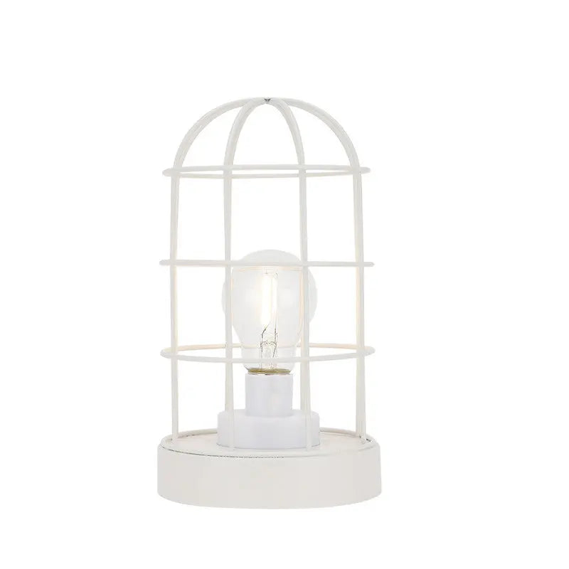 10" White Battery Operated Lamp With Cage Cylinder Shade - GreatEagleInc