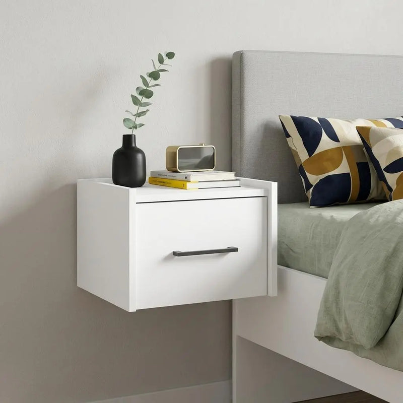 10" White Wood One Drawer Floating Nightstand Homeroots Bed & Bath