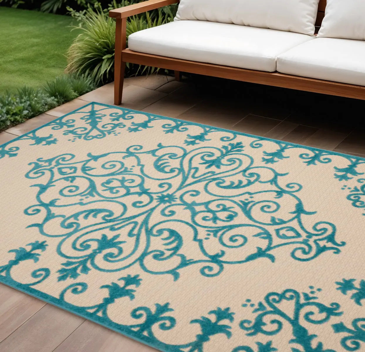 10' X 13' Aqua Indoor Outdoor Area Rug Homeroots Outdoor