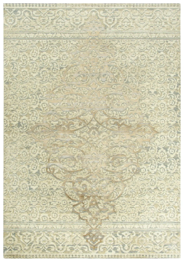 10' X 13' Beige And Natural New Zealand Lambs Wool Medallion Hand Carved Handmade Area Rug Homeroots Home Decor