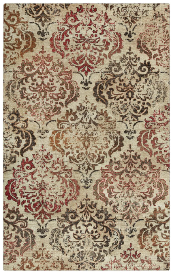 10' X 13' Beige Brown Rust And Red New Zealand Lambs Wool Damask Hand Carved Handmade Area Rug Homeroots Home Decor