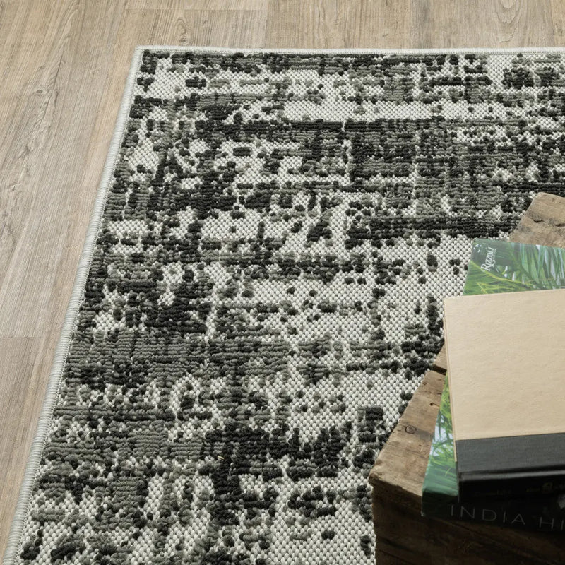 10' X 13' Beige and Black Abstract Stain Resistant Indoor Outdoor Area Rug Homeroots Outdoor