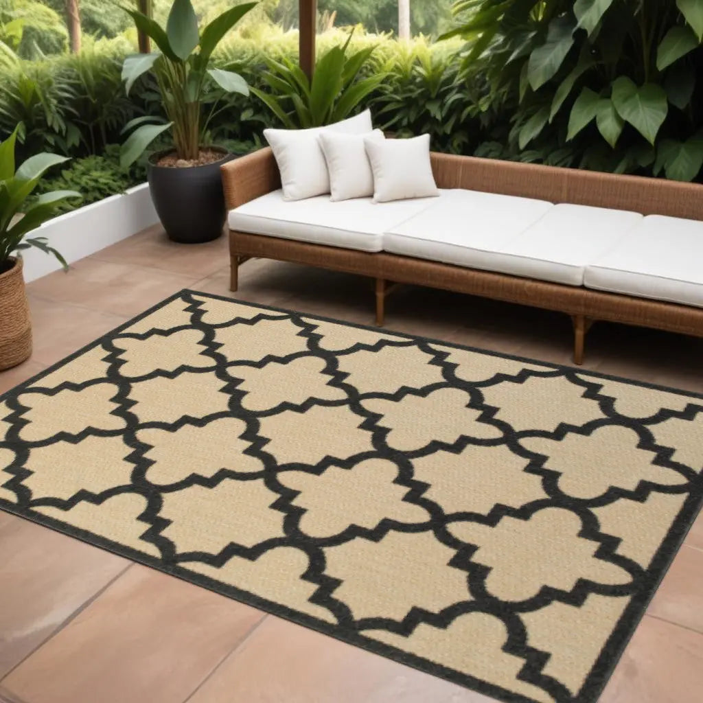 10' X 13' Beige and Black Geometric Stain Resistant Indoor Outdoor Area Rug Homeroots Outdoor