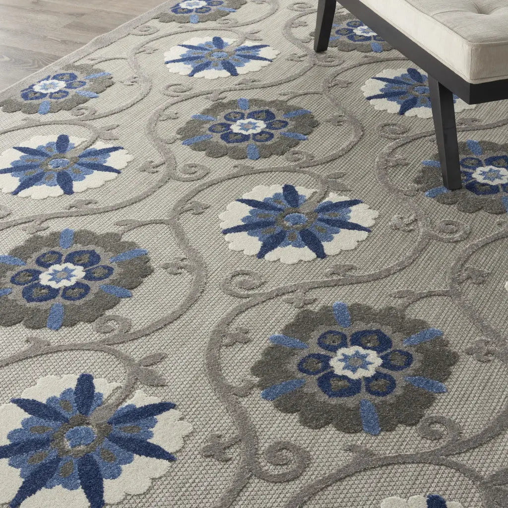10' X 13' Blue And Gray Indoor Outdoor Area Rug - GreatEagleInc