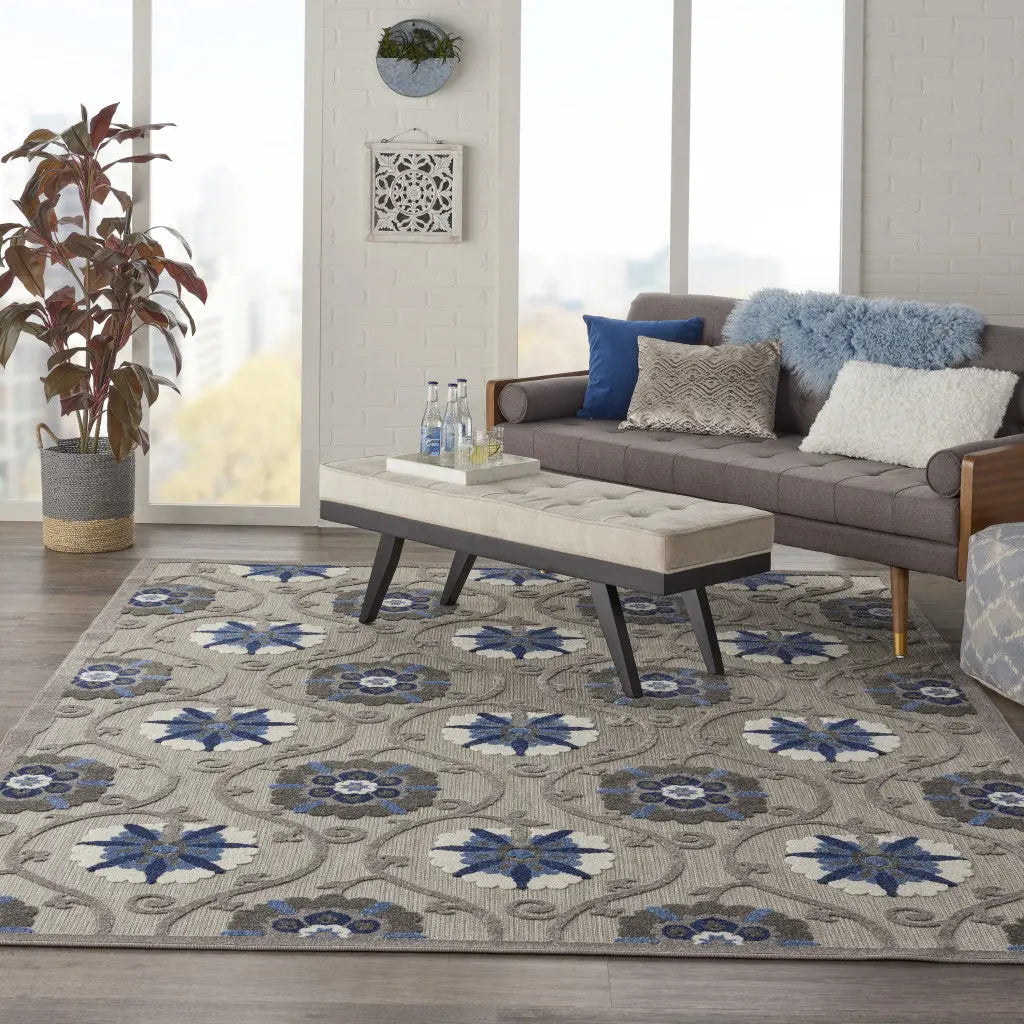 10' X 13' Blue And Gray Indoor Outdoor Area Rug - GreatEagleInc