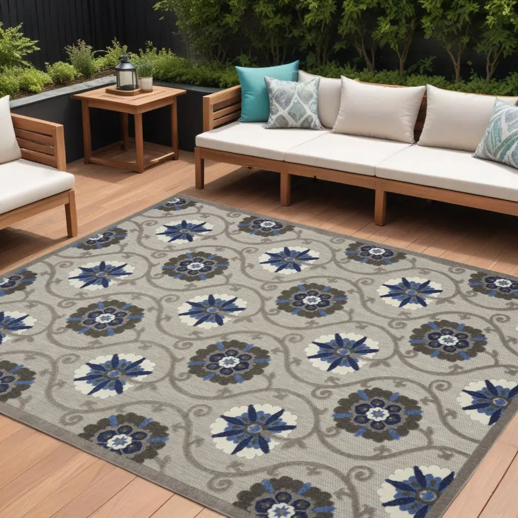 10' X 13' Blue And Gray Indoor Outdoor Area Rug - GreatEagleInc