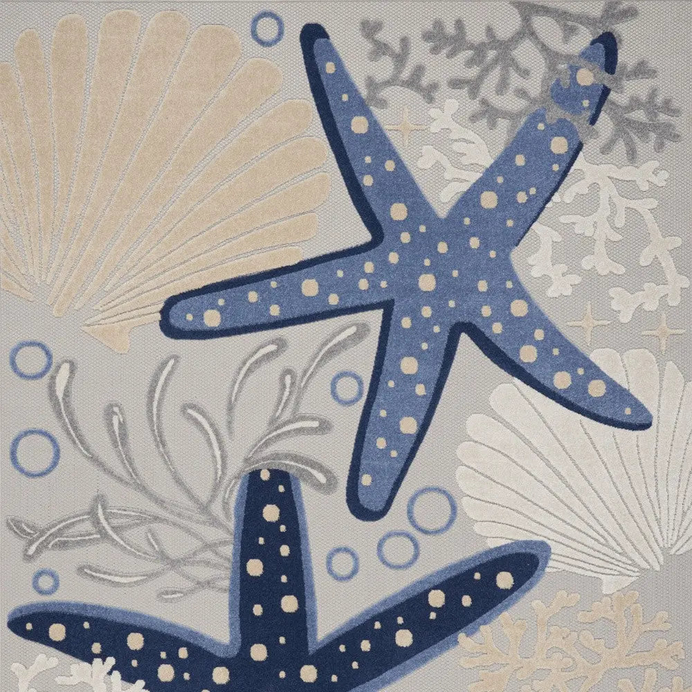 10' X 13' Blue And Gray Starfish Indoor Outdoor Area Rug - GreatEagleInc