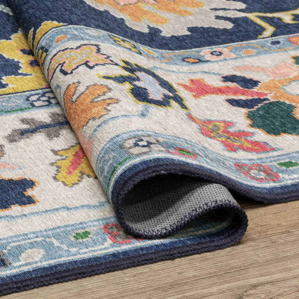 10' X 13' Blue And Pink Oriental Washable Area Rug Homeroots Home Decor