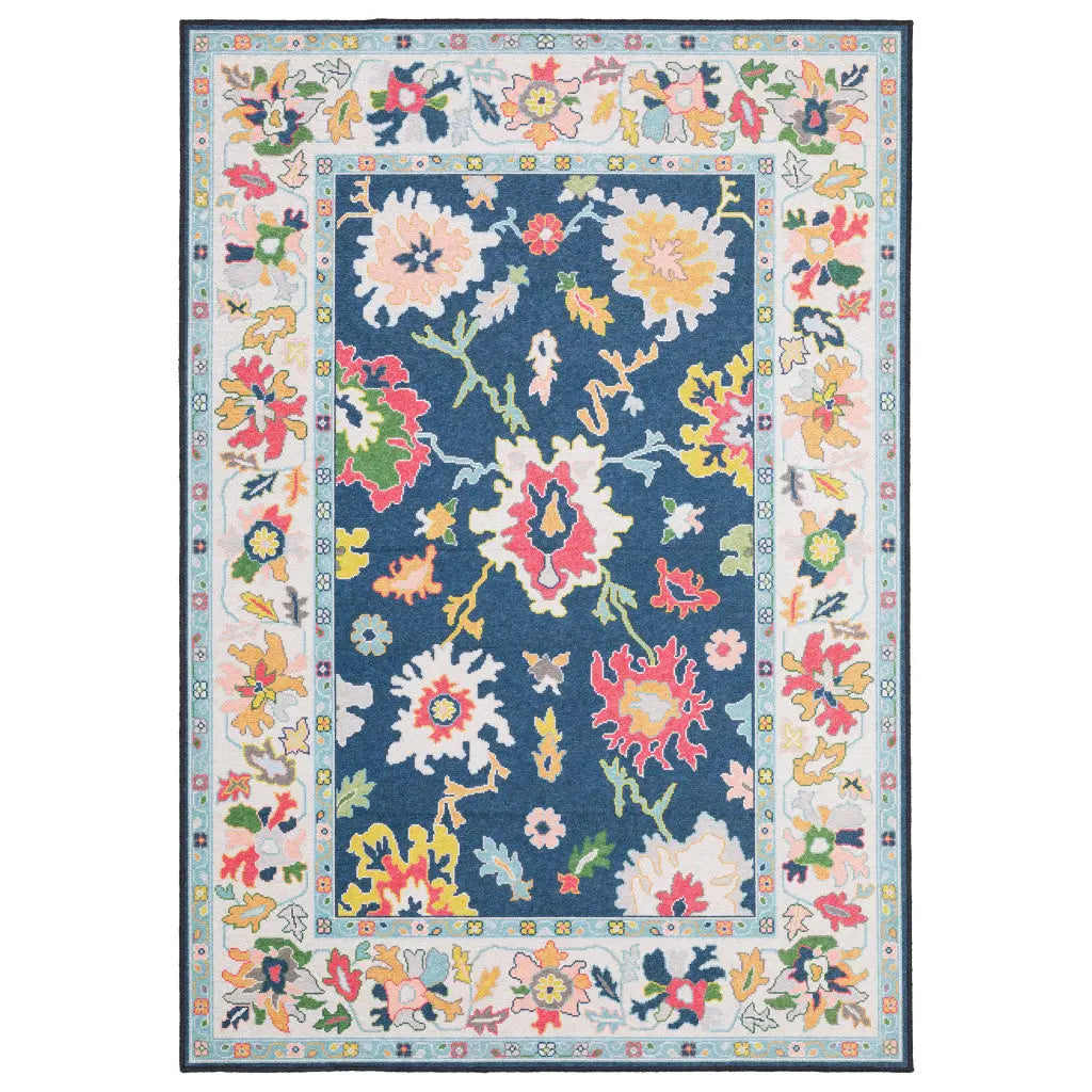 10' X 13' Blue And Pink Oriental Washable Area Rug Homeroots Home Decor
