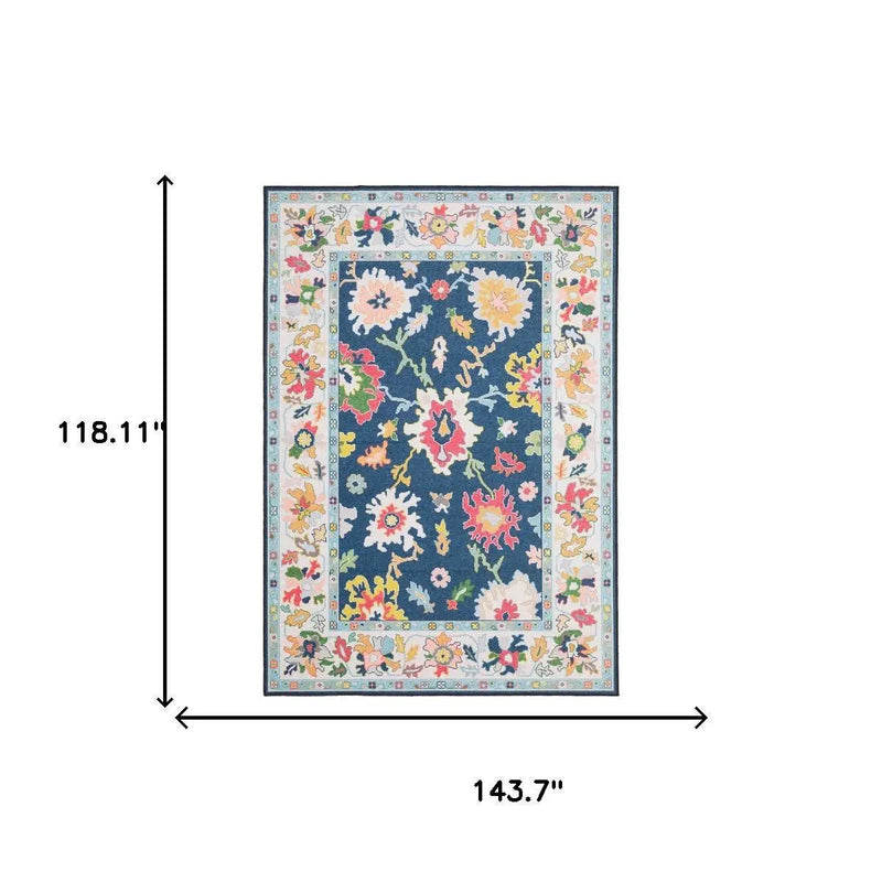 10' X 13' Blue And Pink Oriental Washable Area Rug Homeroots Home Decor