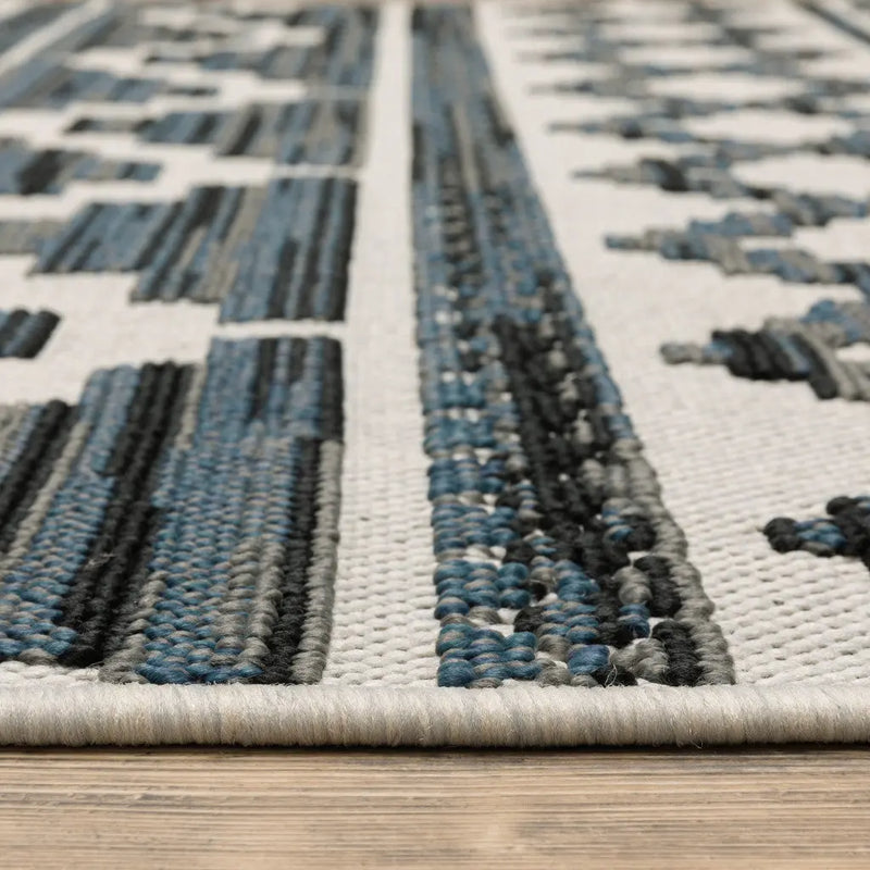 10' X 13' Blue and Beige Geometric Stain Resistant Indoor Outdoor Area Rug Homeroots Outdoor