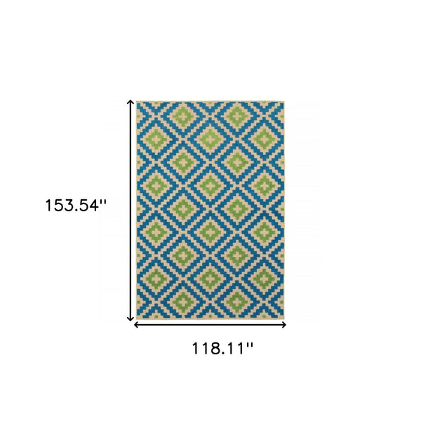 10' X 13' Blue and Beige Geometric Stain Resistant Indoor Outdoor Area Rug Homeroots Outdoor