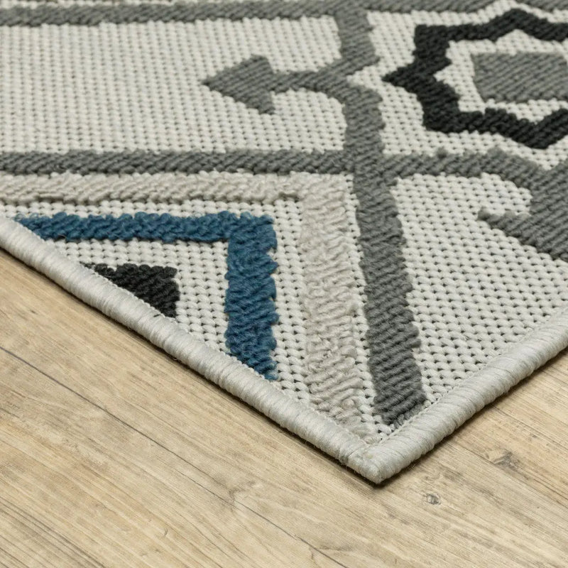 10' X 13' Blue and Beige Oriental Stain Resistant Indoor Outdoor Area Rug Homeroots Outdoor