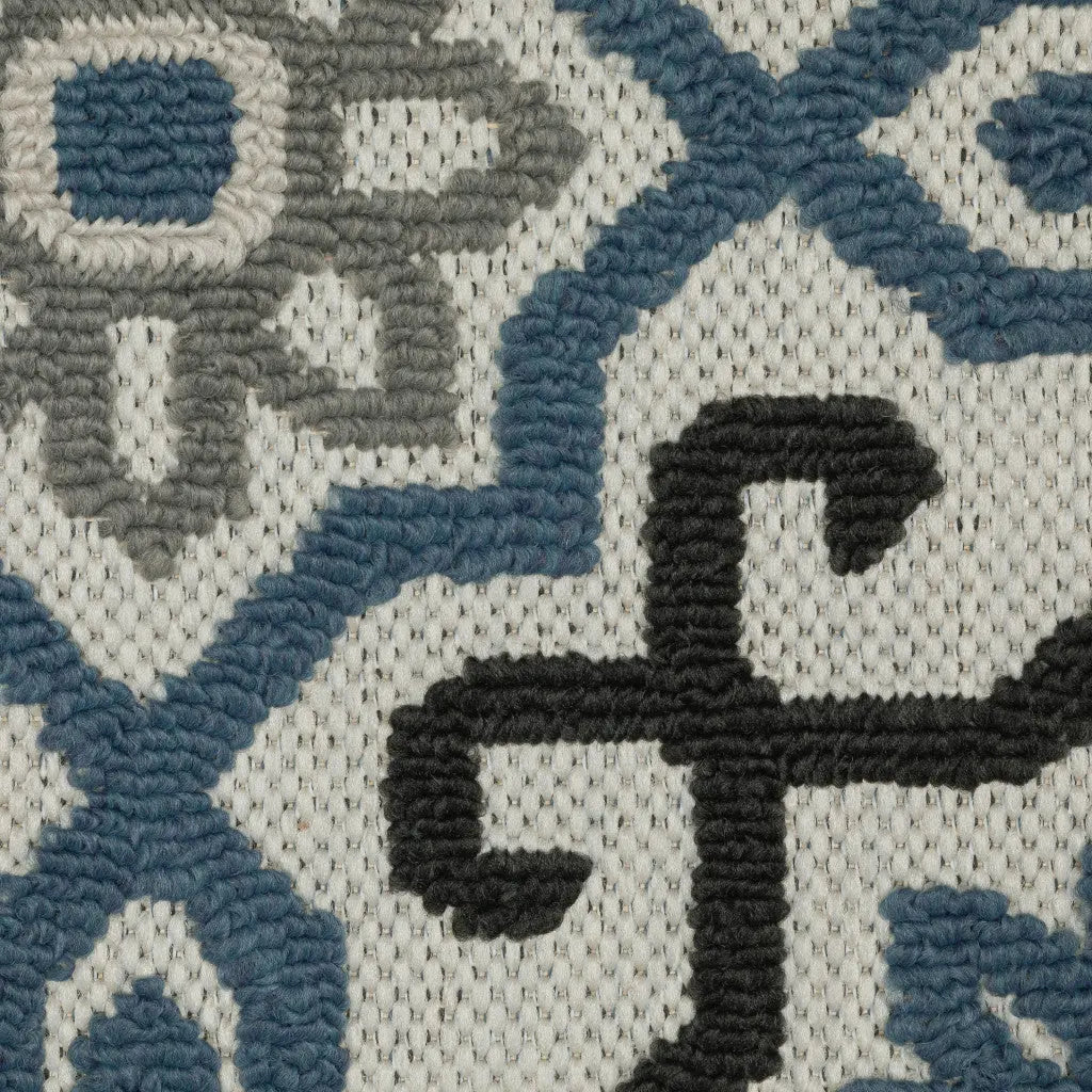 10' X 13' Blue and Beige Oriental Stain Resistant Indoor Outdoor Area Rug Homeroots Outdoor