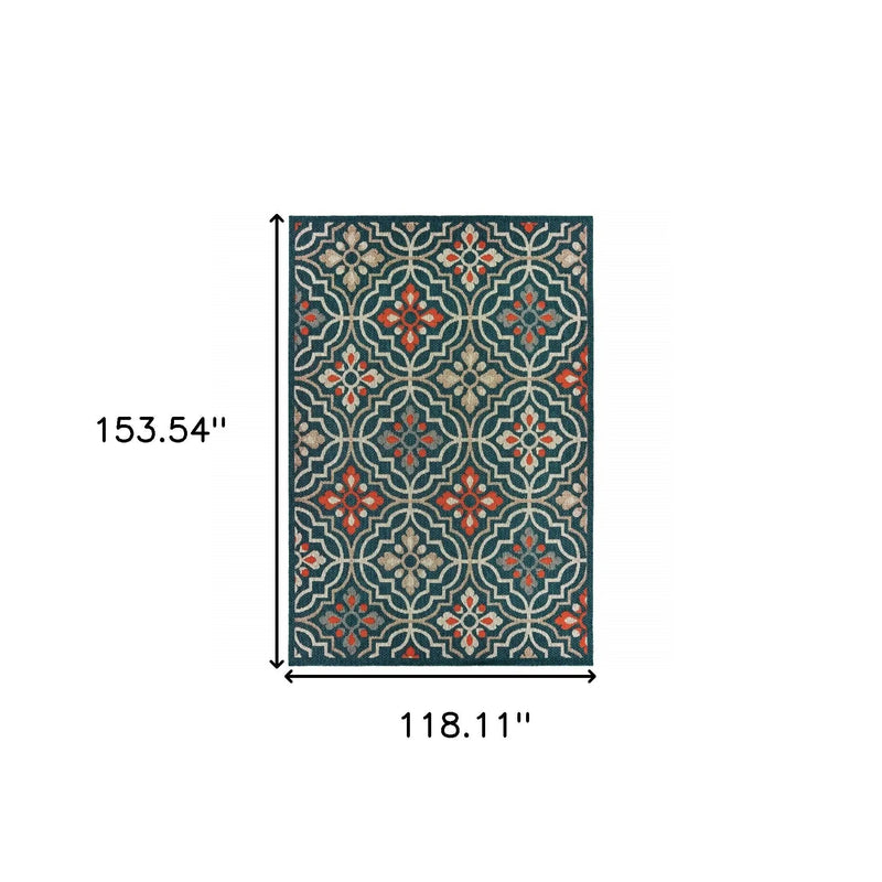 10' X 13' Blue and Orange Moroccan Indoor Outdoor Area Rug Homeroots Outdoor