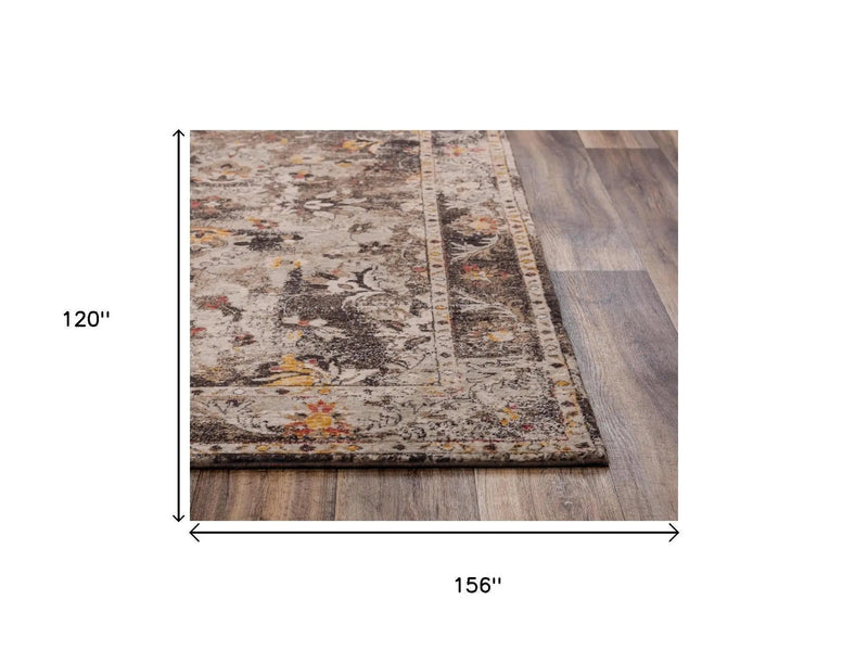 10' X 13' Brown Beige And Apricot New Zealand Lambs Wool Oriental Hand Carved Handmade Area Rug Homeroots Home Decor