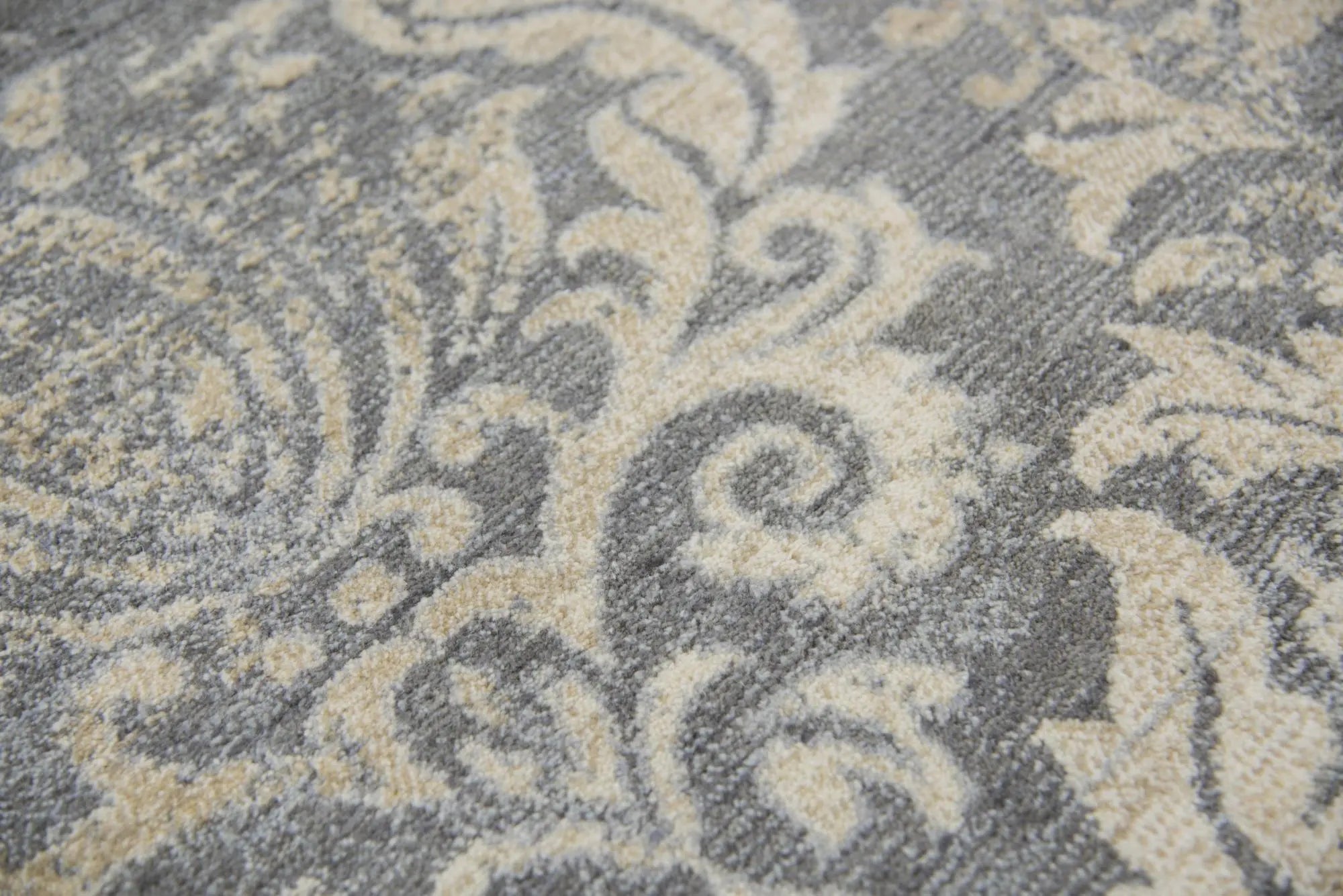 10' X 13' Dark Gray And Tan New Zealand Lambs Wool Damask Hand Carved Handmade Area Rug Homeroots Home Decor