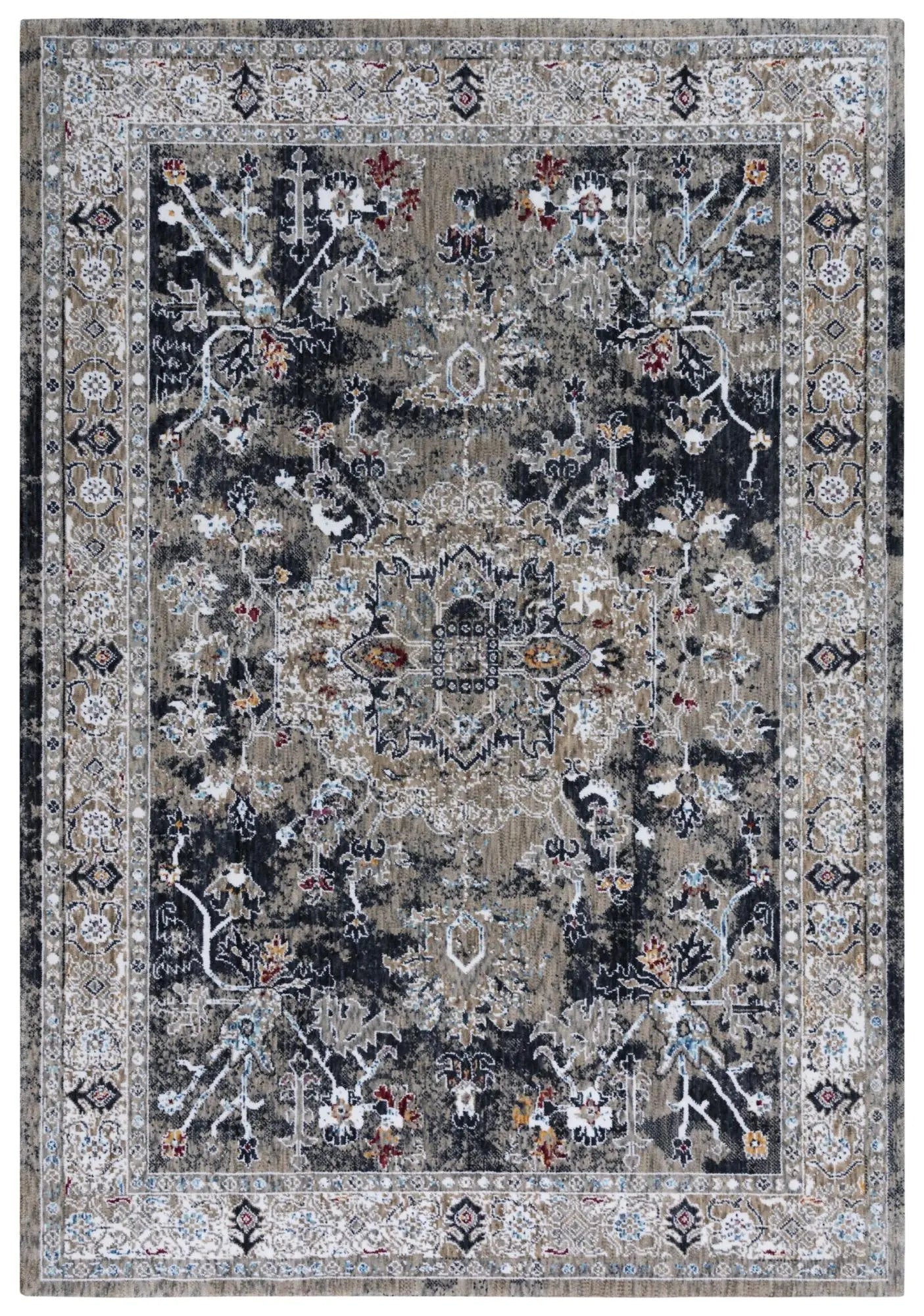 10' X 13' Dark Gray Blue Red Orange And Ivory Medallion Hand Carved Handmade Area Rug Homeroots Home Decor