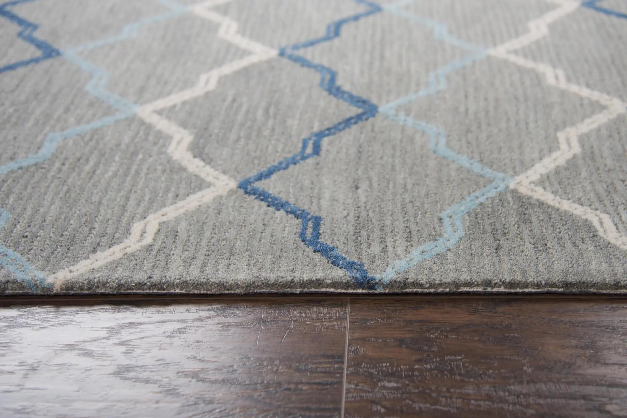 10' X 13' Gray And Blue Wool Trellis Hand Tufted Area Rug Homeroots Home Decor