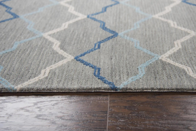 10' X 13' Gray And Blue Wool Trellis Hand Tufted Area Rug Homeroots Home Decor