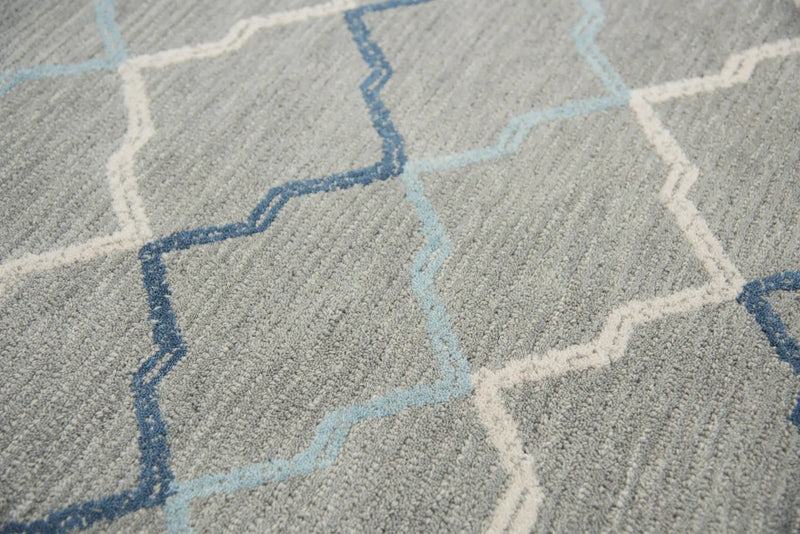 10' X 13' Gray And Blue Wool Trellis Hand Tufted Area Rug Homeroots Home Decor
