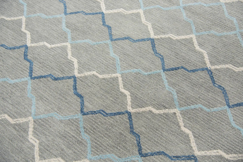 10' X 13' Gray And Blue Wool Trellis Hand Tufted Area Rug Homeroots Home Decor