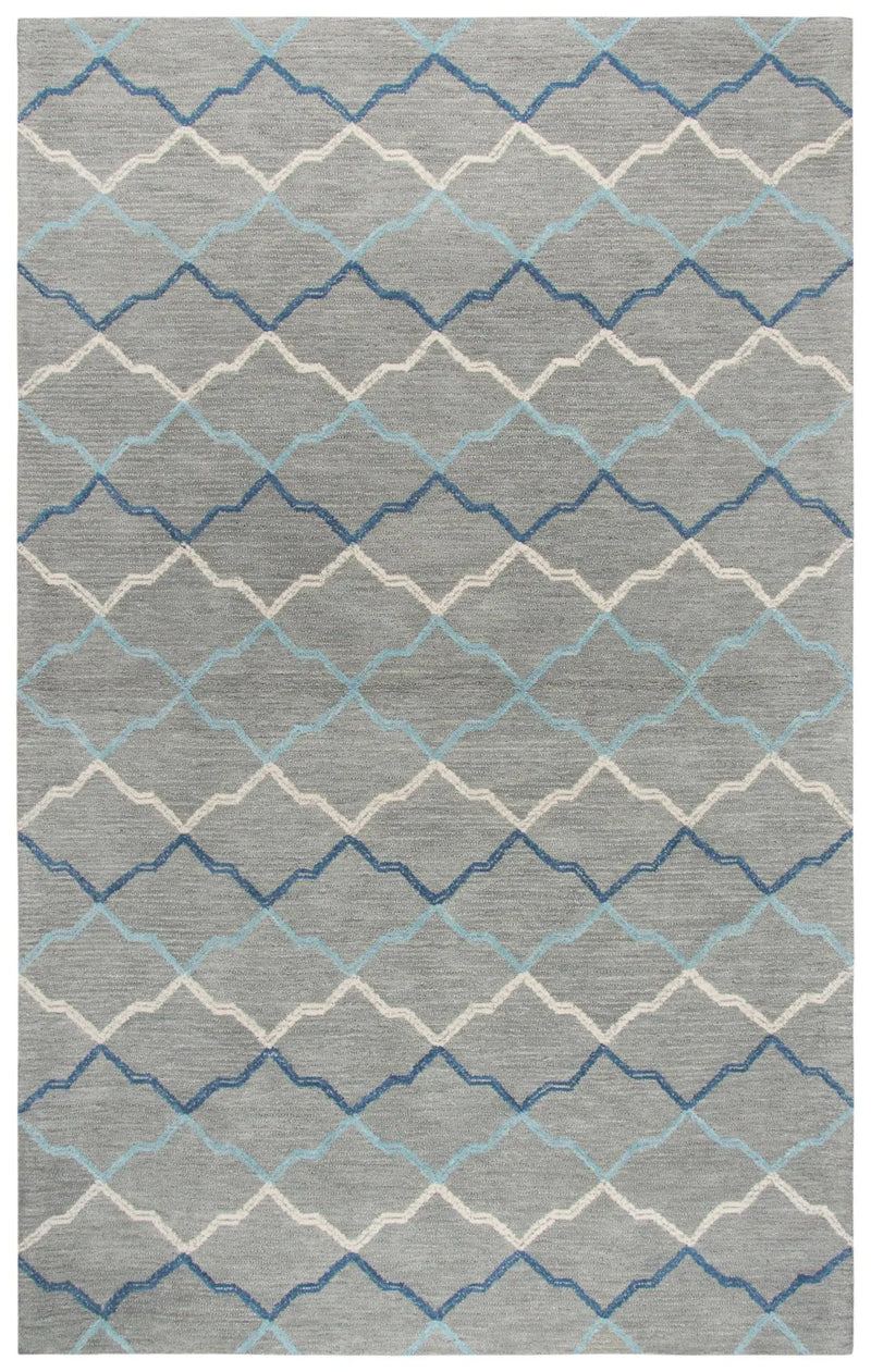 10' X 13' Gray And Blue Wool Trellis Hand Tufted Area Rug Homeroots Home Decor