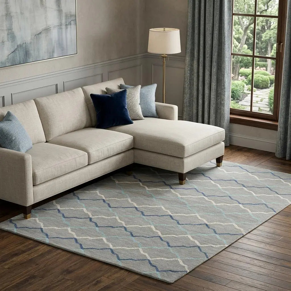 10' X 13' Gray And Blue Wool Trellis Hand Tufted Area Rug Homeroots Home Decor