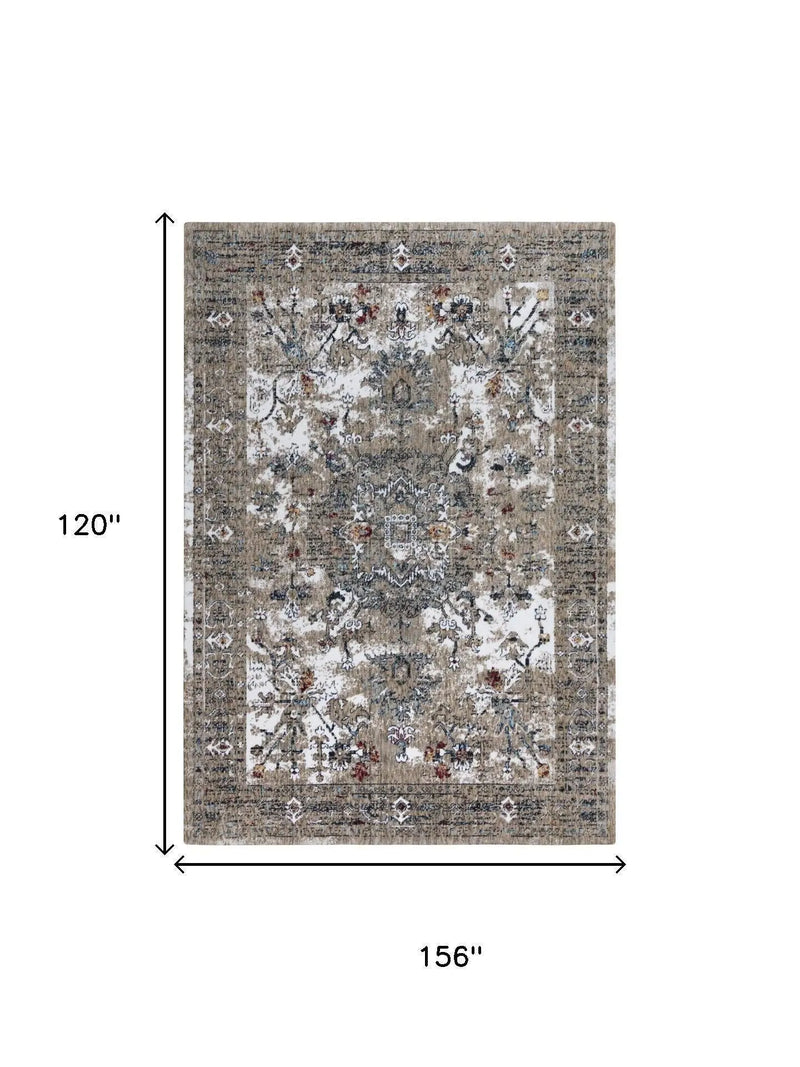 10' X 13' Gray Blue Orange Red And Ivory Medallion Hand Carved Handmade Area Rug Homeroots Home Decor