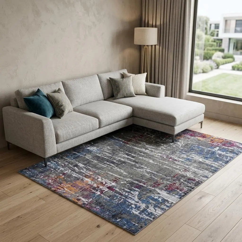 10' X 13' Gray Blue Pink Ivory And Orange Abstract Hand Carved Handmade Area Rug Homeroots Home Decor
