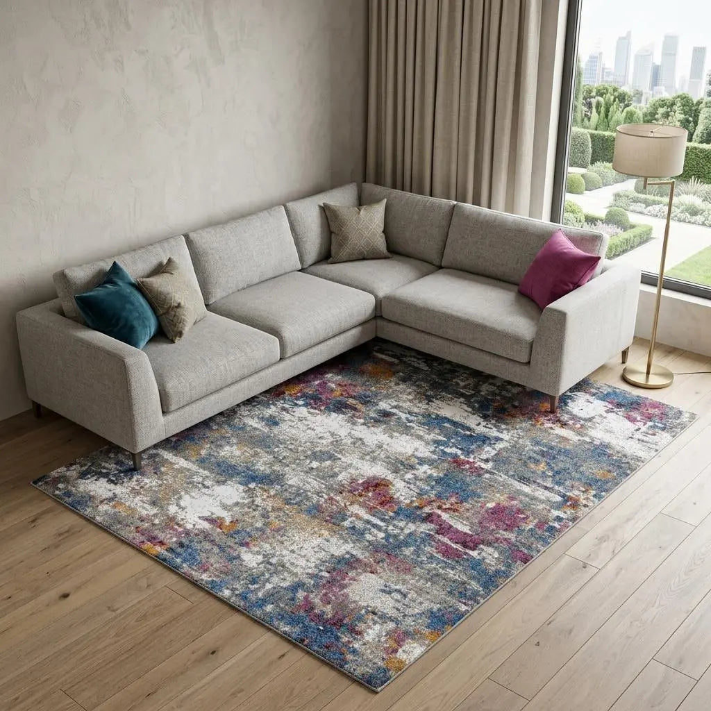 10' X 13' Gray Blue Pink Orange Red And Ivory Abstract Hand Carved Handmade Area Rug Homeroots Home Decor