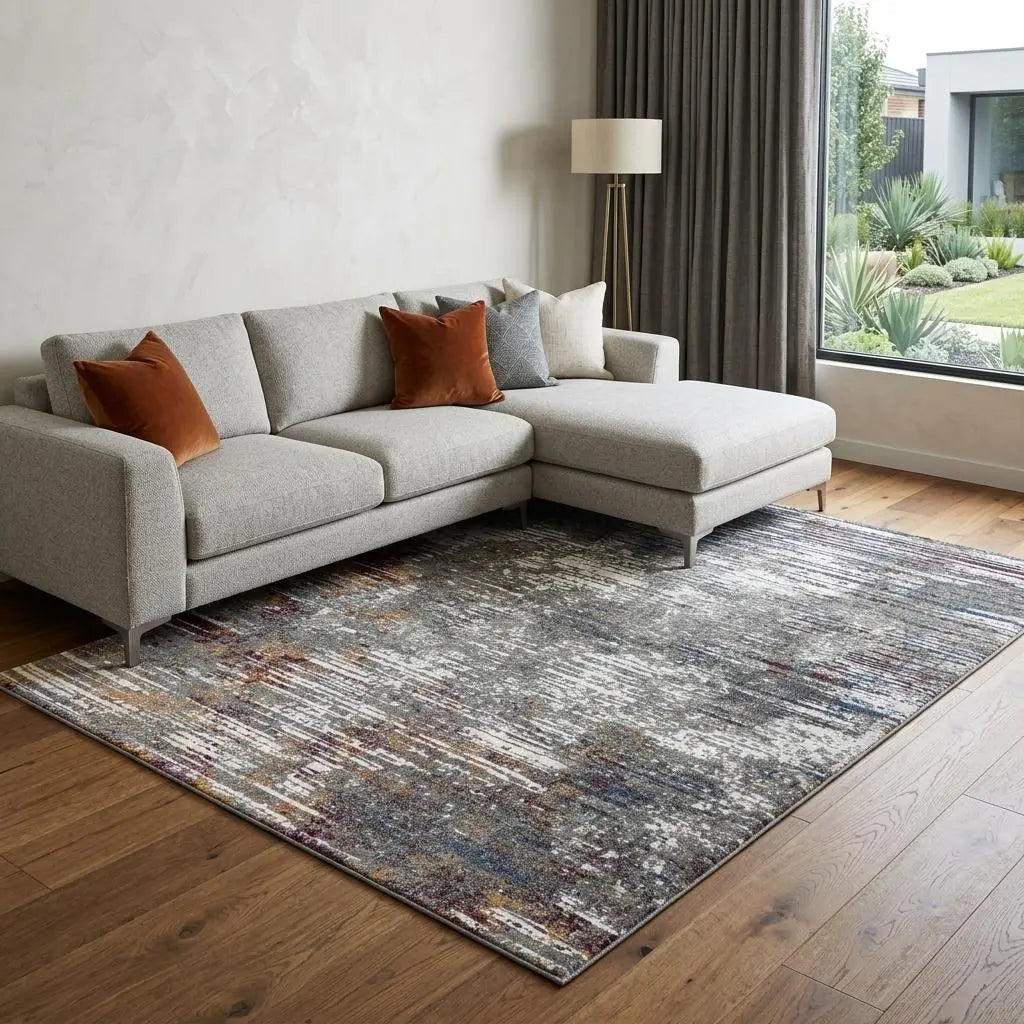 10' X 13' Gray Burgundy Orange Blue And Ivory Abstract Hand Carved Handmade Area Rug Homeroots Home Decor