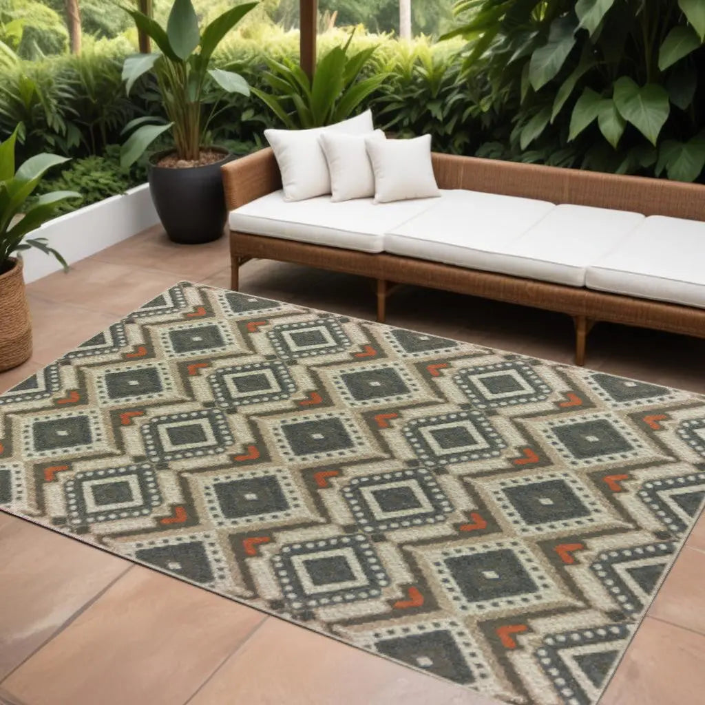 10' X 13' Gray Geometric Stain Resistant Indoor Outdoor Area Rug Homeroots Outdoor