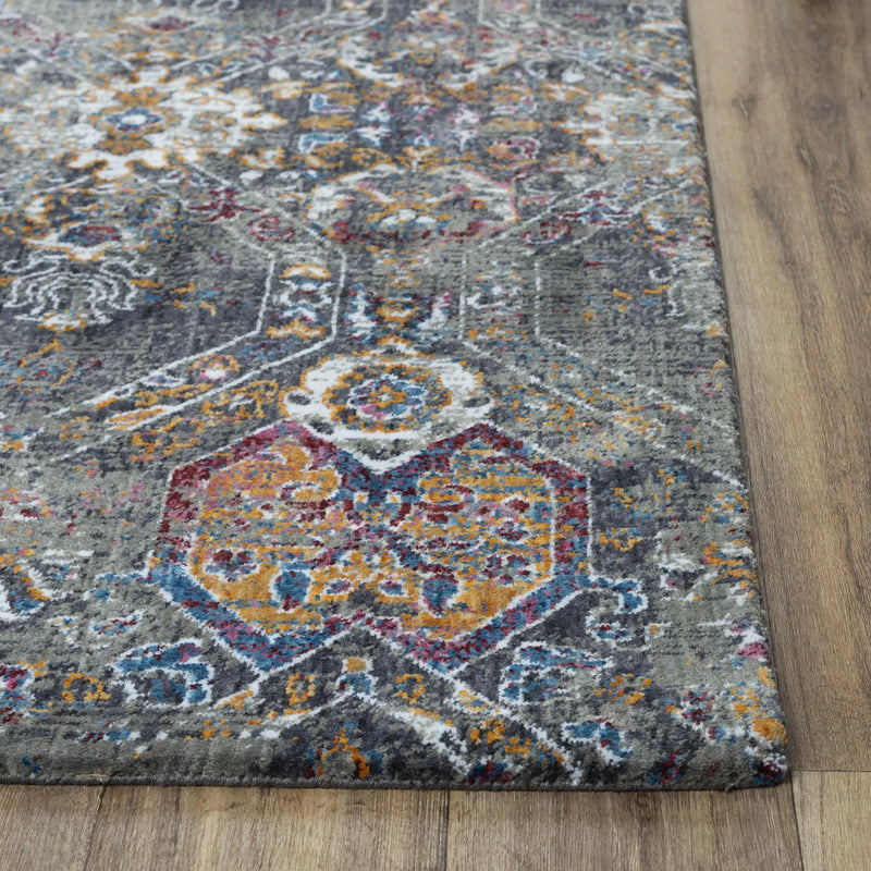 10' X 13' Gray Ivory Dark Blue Blue And Orange Oriental Hand Carved Handmade Area Rug Homeroots Home Decor