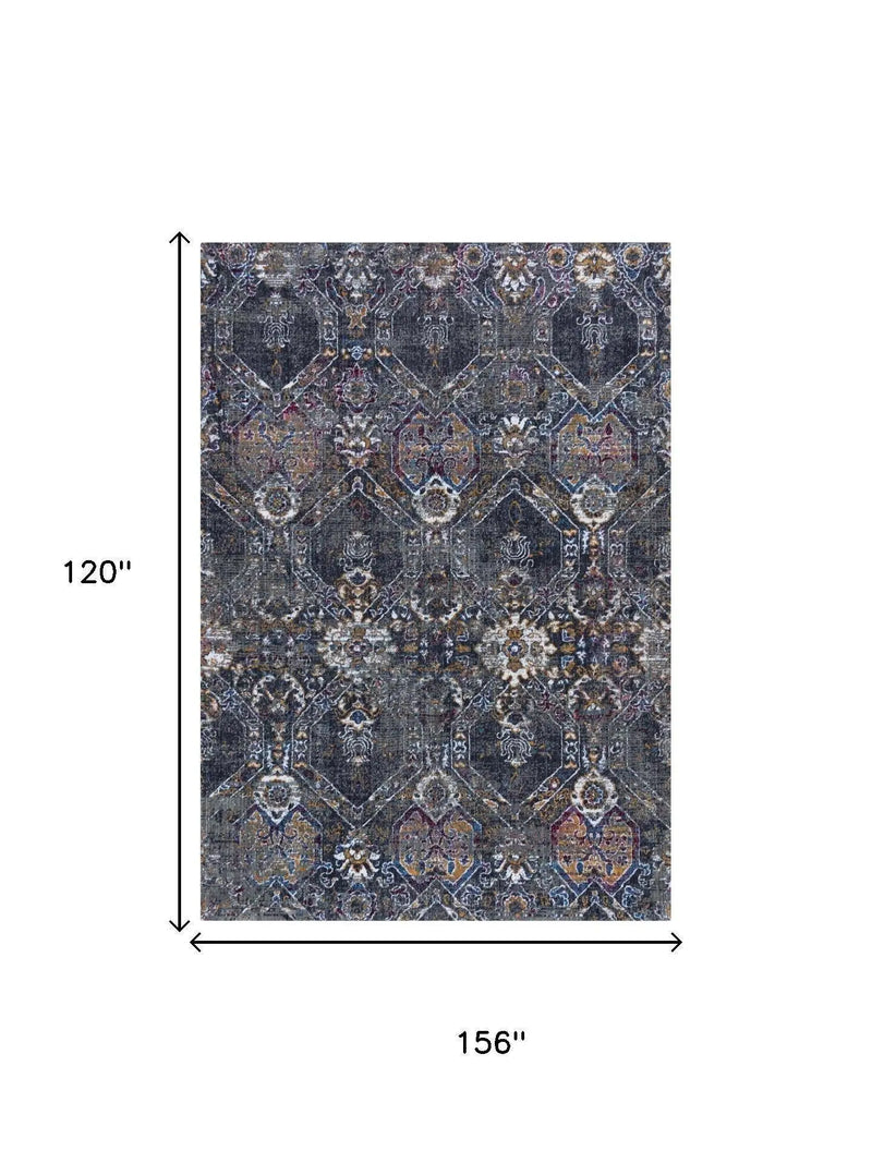 10' X 13' Gray Ivory Dark Blue Blue And Orange Oriental Hand Carved Handmade Area Rug Homeroots Home Decor