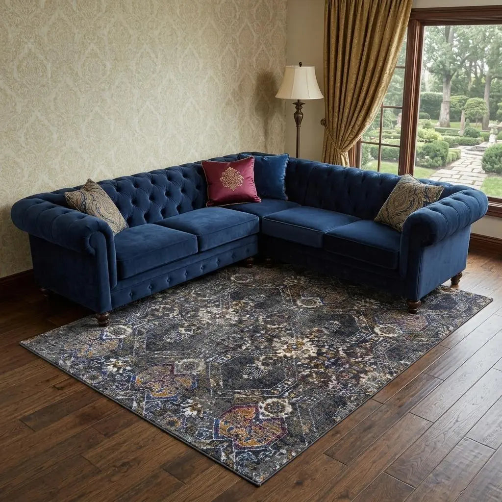 10' X 13' Gray Ivory Dark Blue Blue And Orange Oriental Hand Carved Handmade Area Rug Homeroots Home Decor