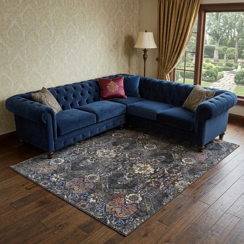 10' X 13' Gray Ivory Dark Blue Blue And Orange Oriental Hand Carved Handmade Area Rug Homeroots Home Decor
