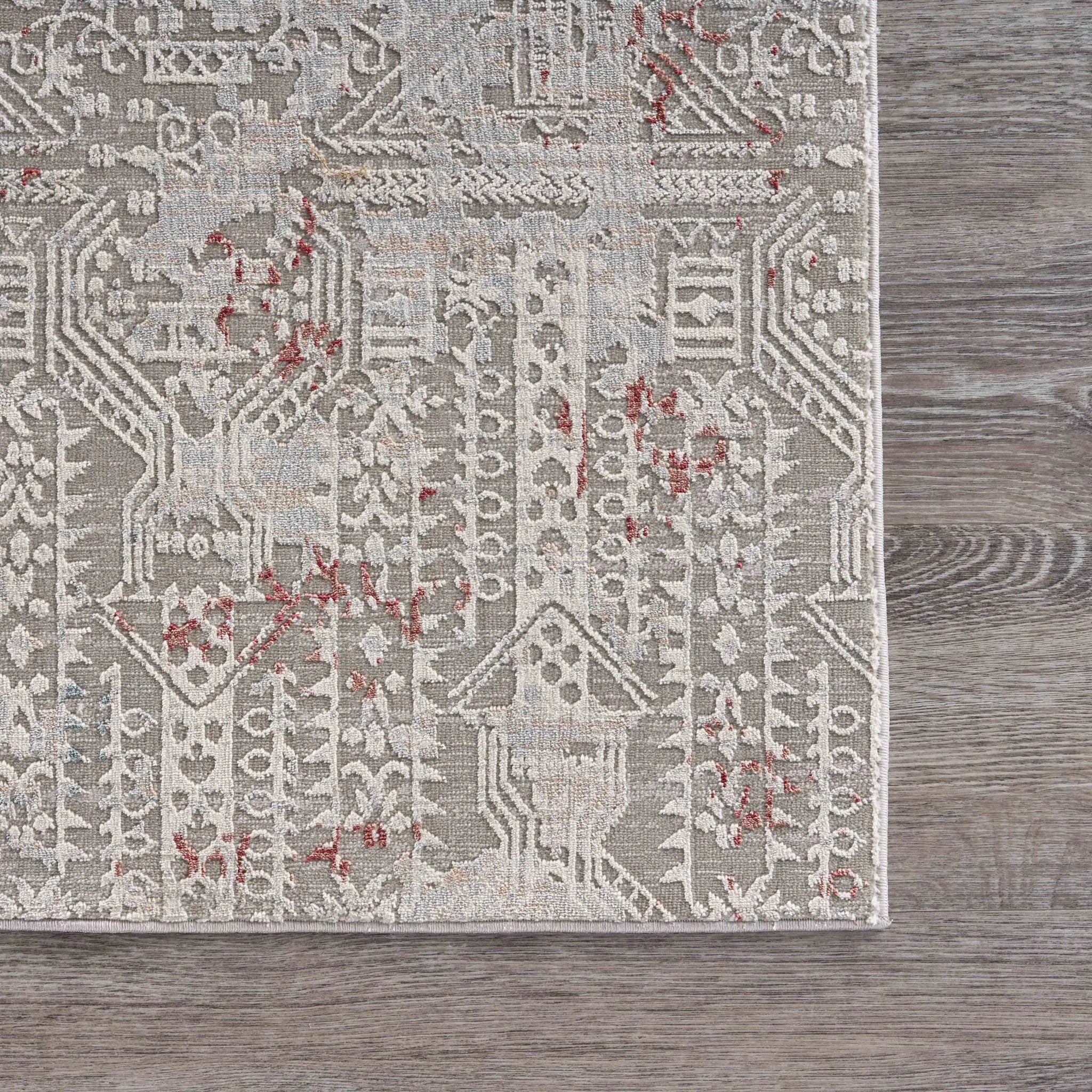 10' X 13' Gray Ivory Slate Blue And Wine Red Geometric Stain Resistant Area Rug Homeroots Home Decor