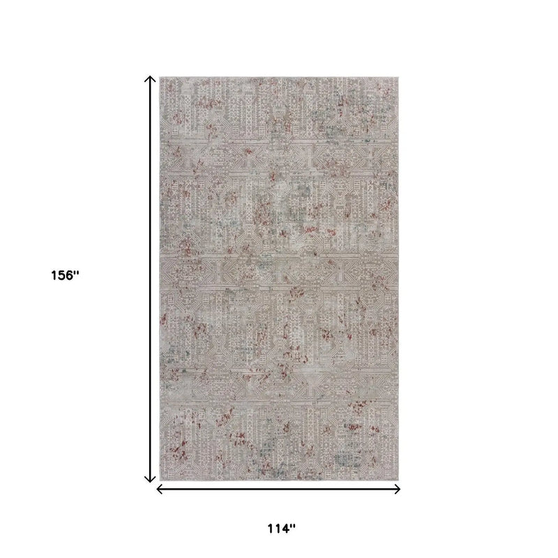 10' X 13' Gray Ivory Slate Blue And Wine Red Geometric Stain Resistant Area Rug Homeroots Home Decor