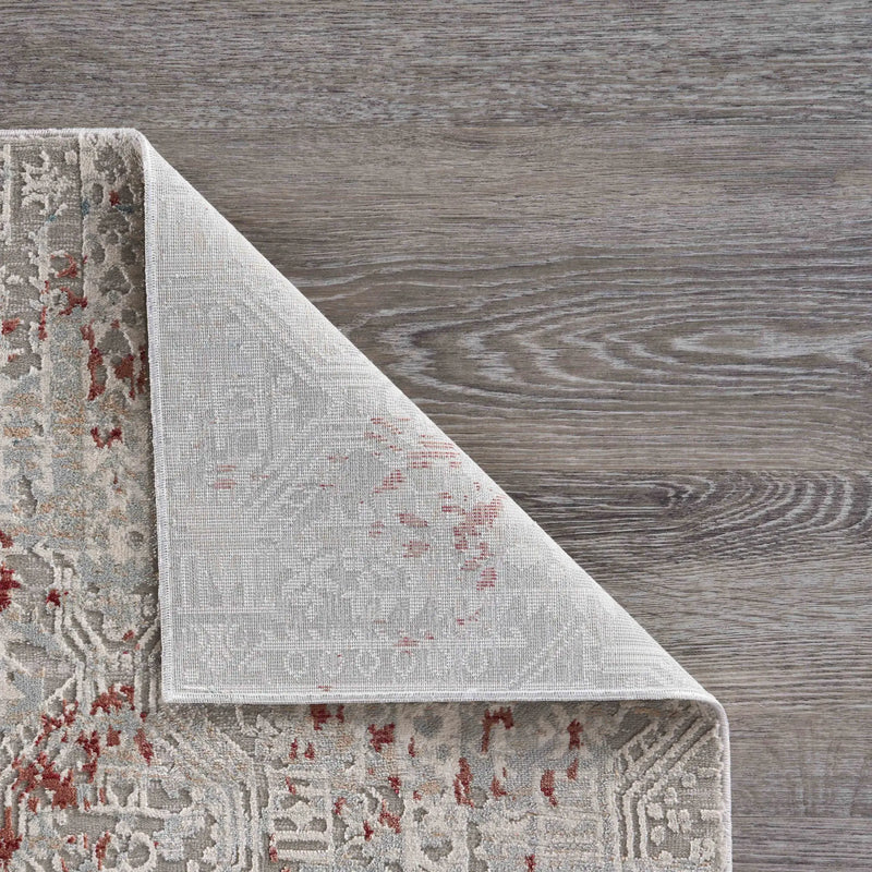 10' X 13' Gray Ivory Slate Blue And Wine Red Geometric Stain Resistant Area Rug Homeroots Home Decor