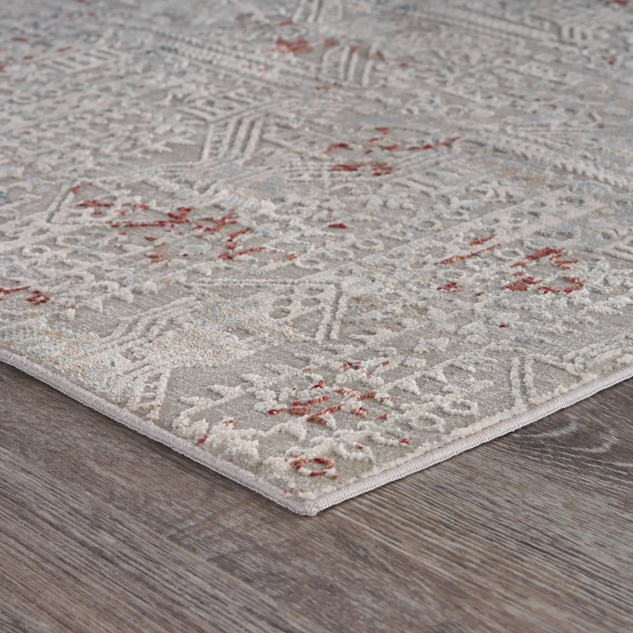 10' X 13' Gray Ivory Slate Blue And Wine Red Geometric Stain Resistant Area Rug Homeroots Home Decor