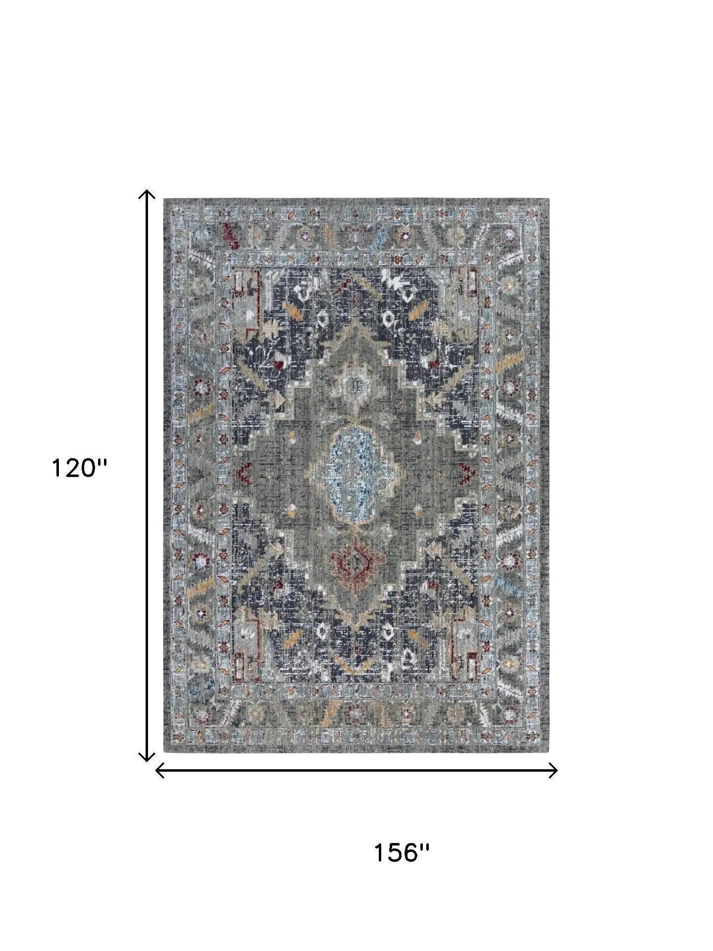 10' X 13' Gray Red Blue Orange And Ivory Medallion Hand Carved Handmade Area Rug Homeroots Home Decor