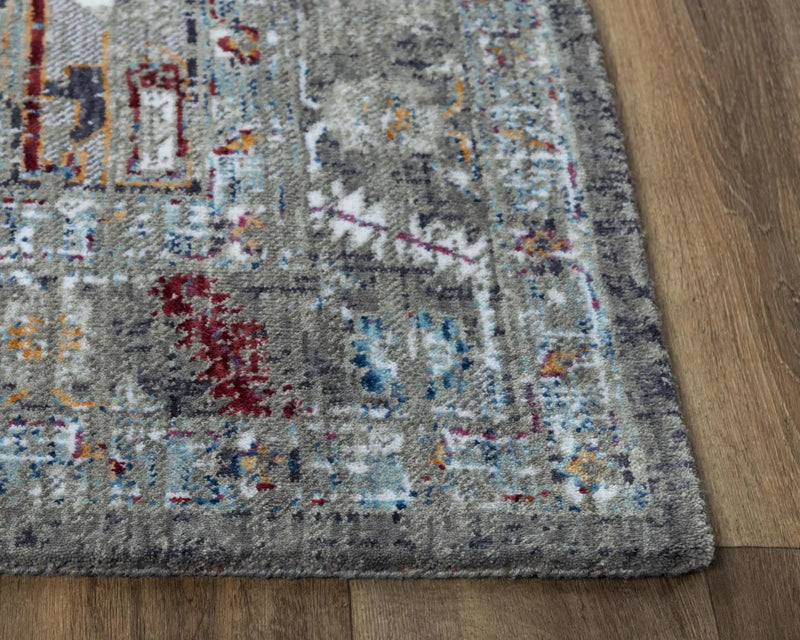 10' X 13' Gray Red Blue Orange And Ivory Medallion Hand Carved Handmade Area Rug Homeroots Home Decor