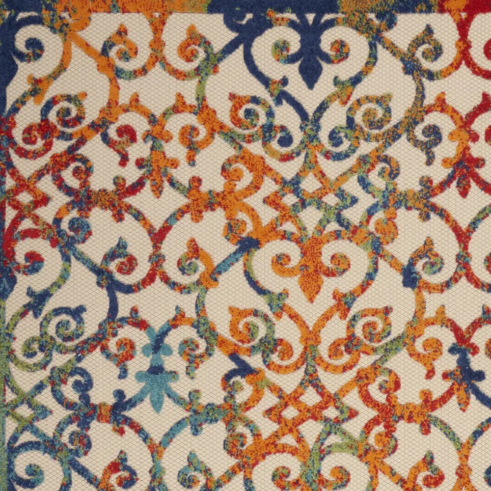 10' X 13' Ivory And Blue Indoor Outdoor Area Rug - GreatEagleInc