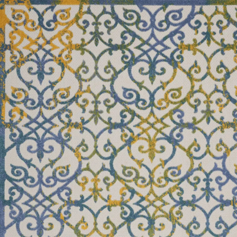 10' X 13' Ivory And Blue Indoor Outdoor Area Rug Homeroots Outdoor