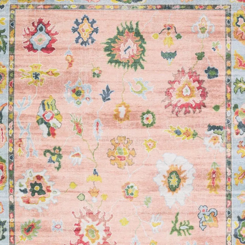 10' X 13' Pink And Blue Oriental Washable Area Rug Homeroots Home Decor