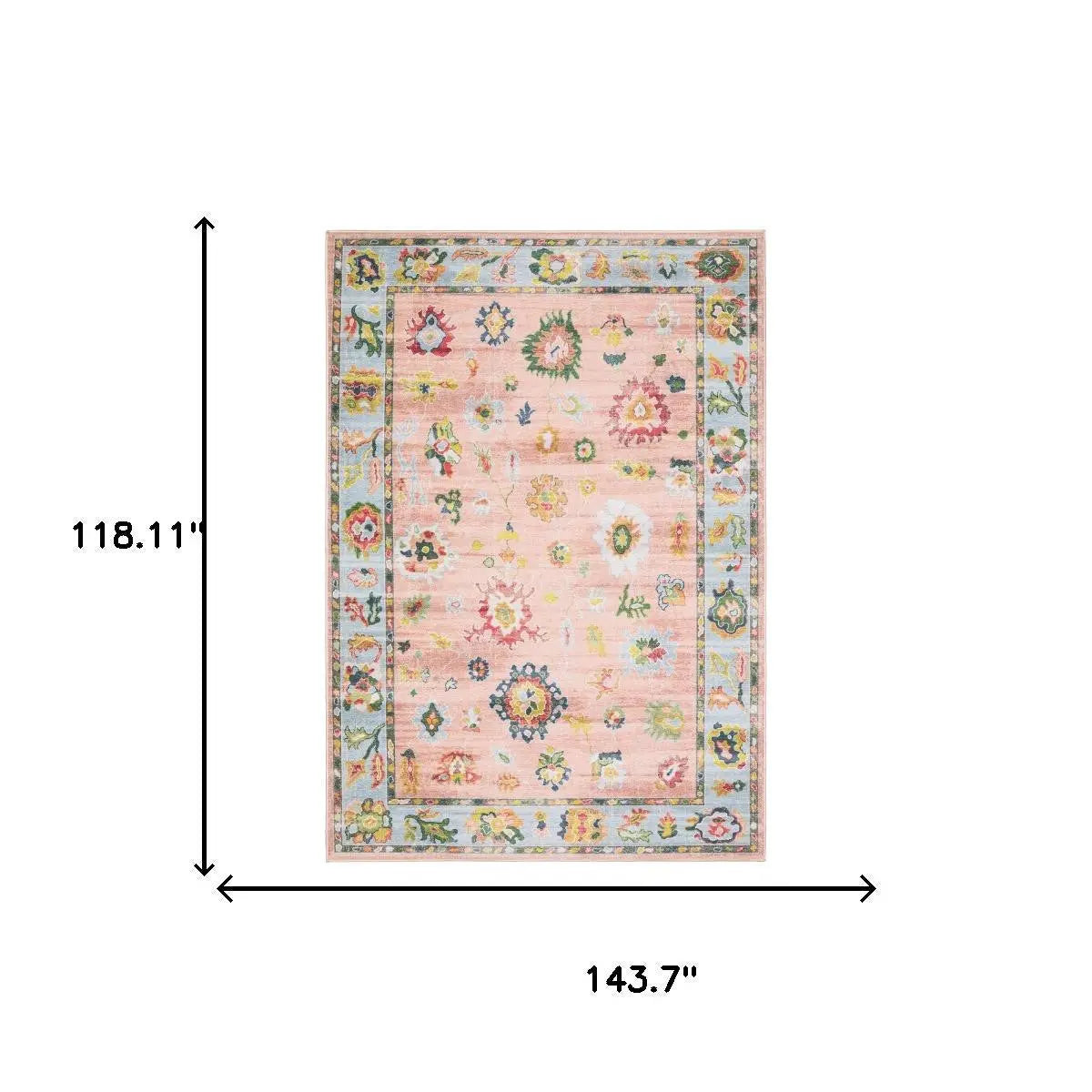 10' X 13' Pink And Blue Oriental Washable Area Rug Homeroots Home Decor