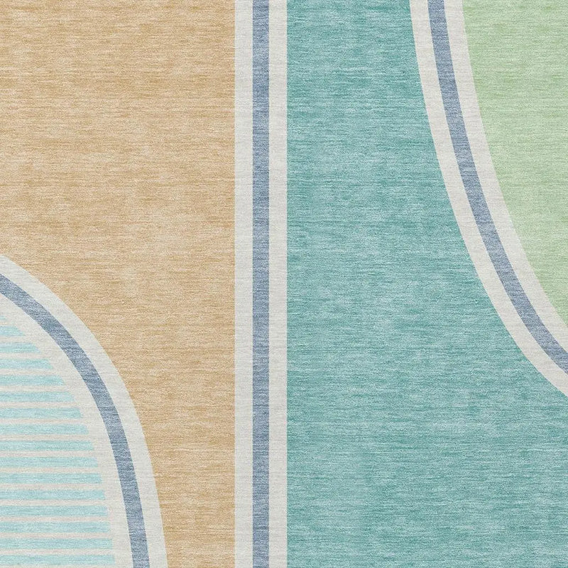 10' X 14' Aqua And Copper Geometric Washable Indoor Outdoor Area Rug Homeroots Outdoor
