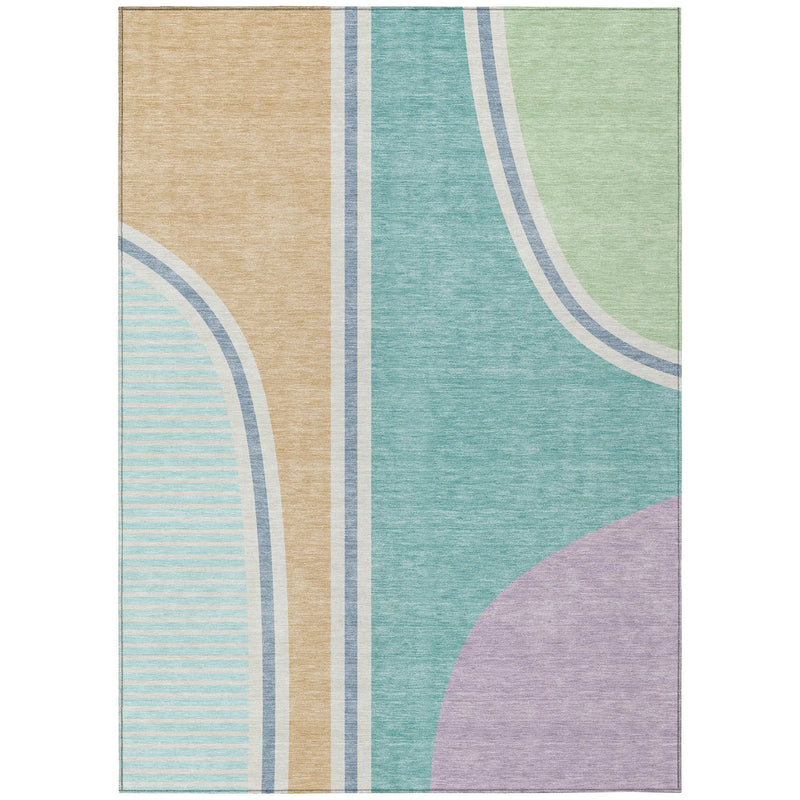 10' X 14' Aqua And Copper Geometric Washable Indoor Outdoor Area Rug Homeroots Outdoor